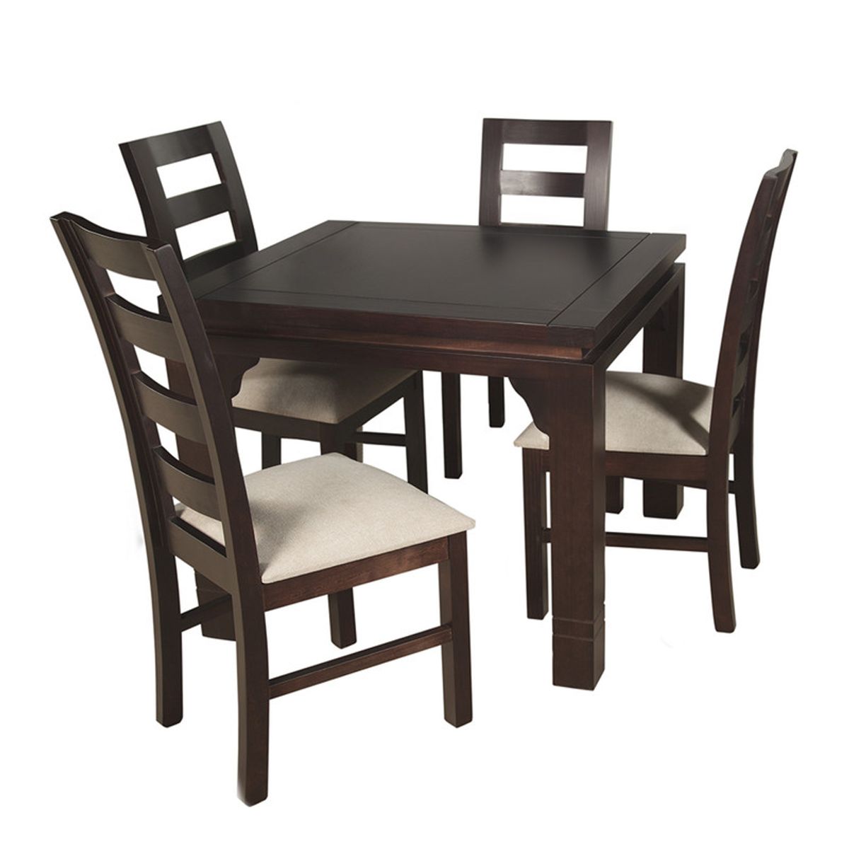ARTHOME - JUEGO DE COMEDOR AMELIA 4 SILLAS COLOR CHOCOLATE TAPIZ BEIGE JASPEADO