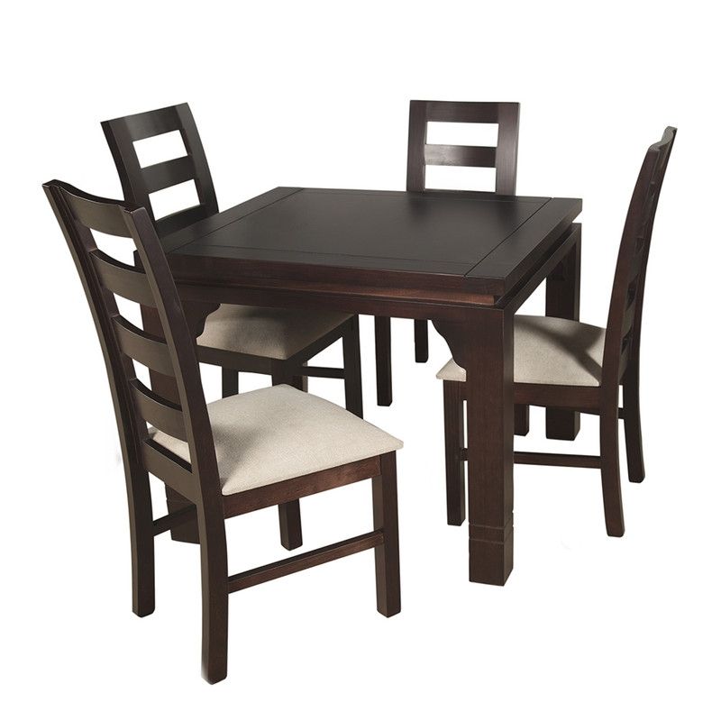 ARTHOME - JUEGO DE COMEDOR AMELIA 4 SILLAS COLOR CHOCOLATE TAPIZ BEIGE JASPEADO