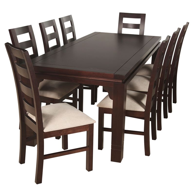 ARTHOME - JUEGO DE COMEDOR AMELIA 8 SILLAS COLOR CHOCOLATE TAPIZ BEIGE JASPEADO