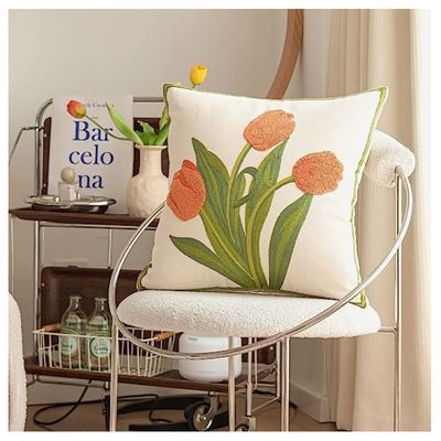 Imagen 2 del producto Set X 2 Fundas para Cojín Bordado Tulipán Naranjo 45x45 cm