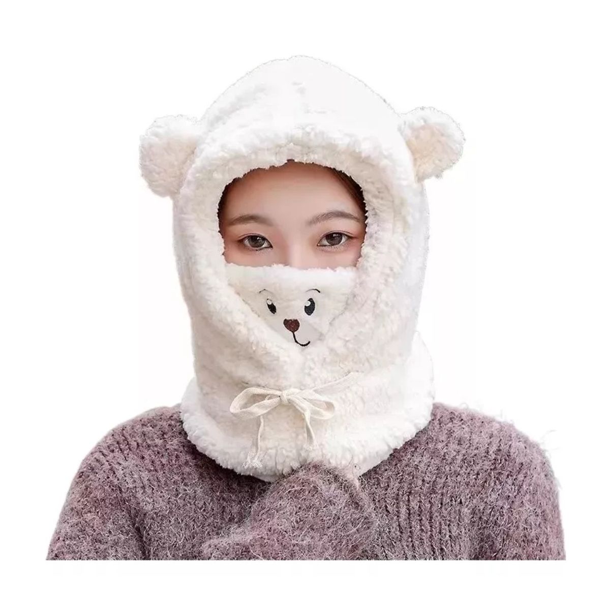 GENERICO - Gorro cuello invierno para niños bebés adultos Blanco