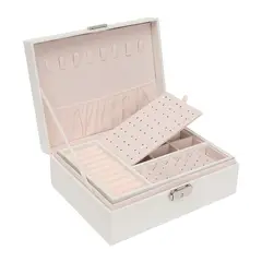 ZG JOYAS - Maletin Joyero Organizador De Joyas Rosa 2 Capas Exhibidor Blanco