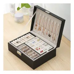 ZG JOYAS - Maletin Joyero Organizador De Joyas Rosa 2 Capas Exhibidor Negro