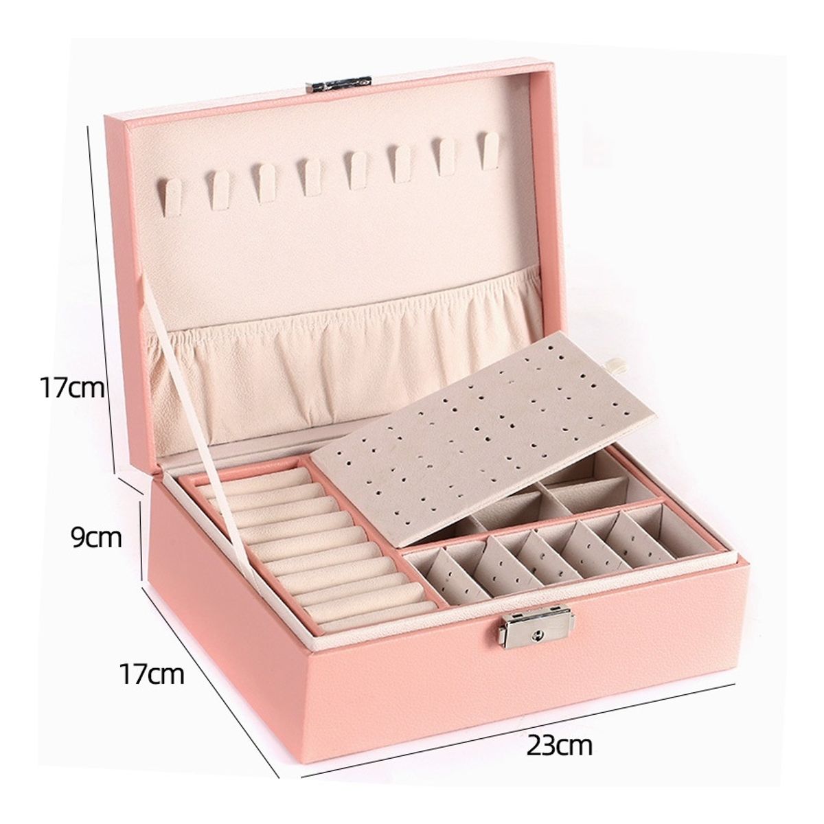 ZG JOYAS - Maletin Joyero Organizador De Joyas Rosa 2 Capas Exhibidor Rosado