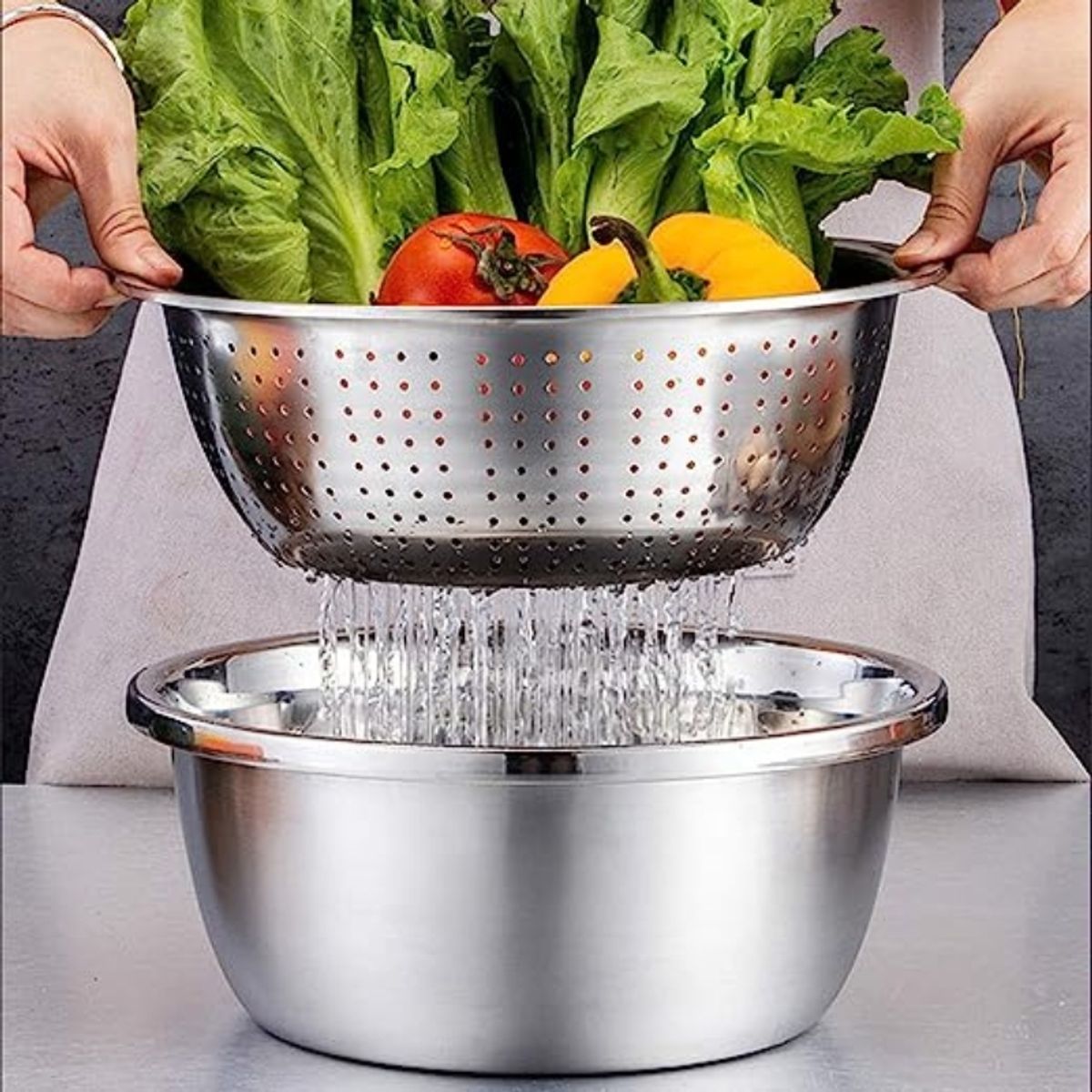 GENERICO - Set 1 Bowls 2 coladores Acero Inoxidable