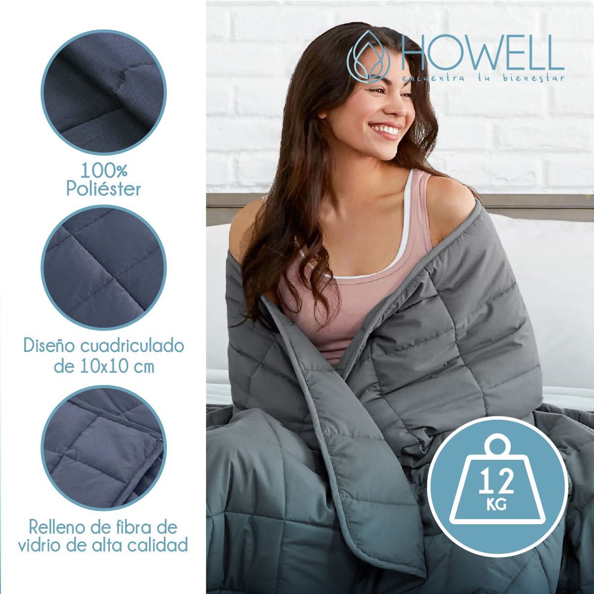 HOWELL - Manta De Gravedad Pesada Howell Queen 12KG Trastornos Sueño