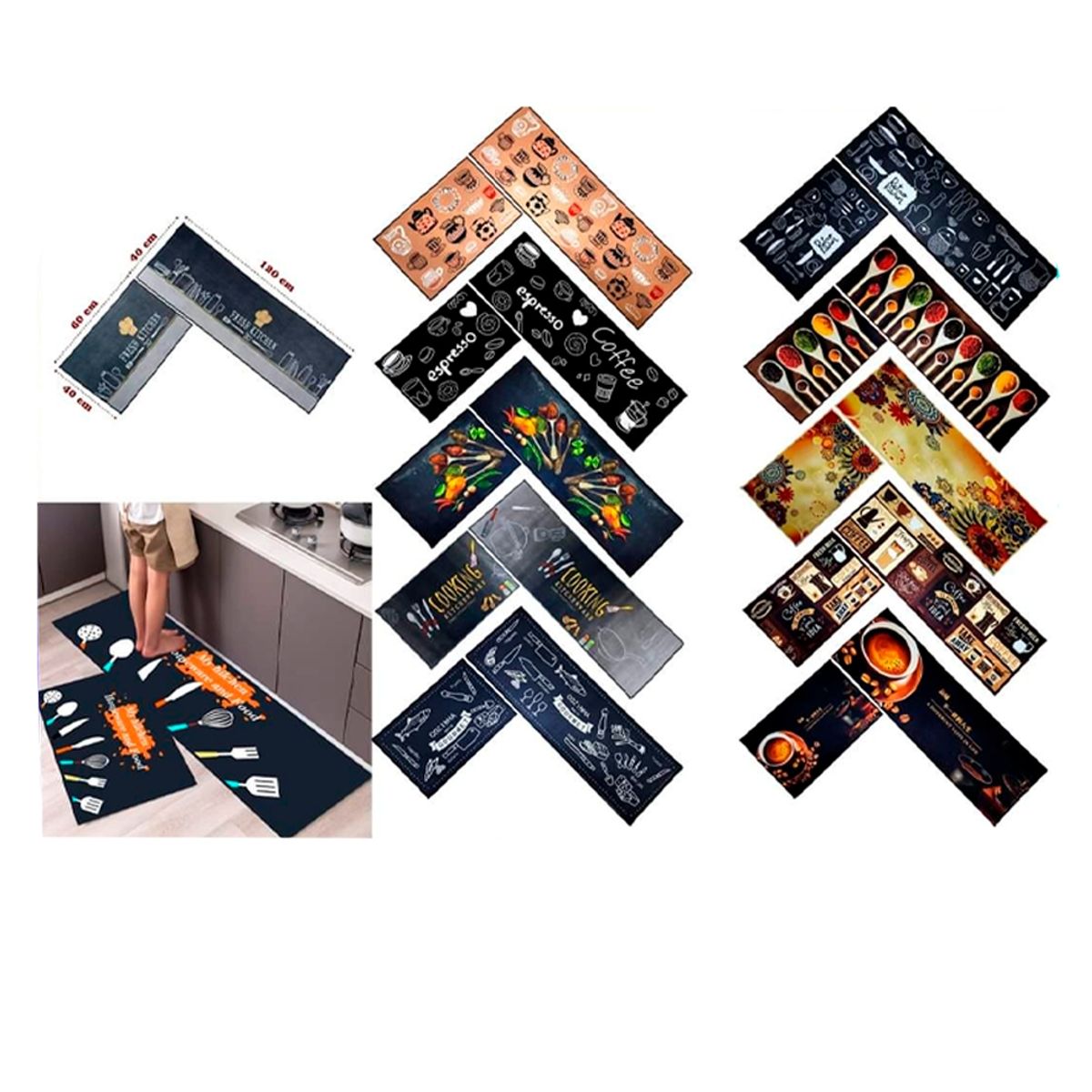 GENERICO - 2 Alfombra cocina baño antideslizante  de 40 cm x 60 cm / 40 cm x 120 cm