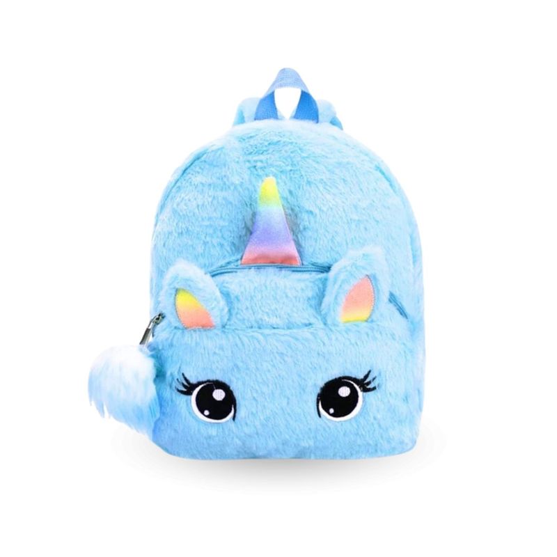 SANTU HOME & DECO - Mochila Escolar Unicornio de Felpa Celeste