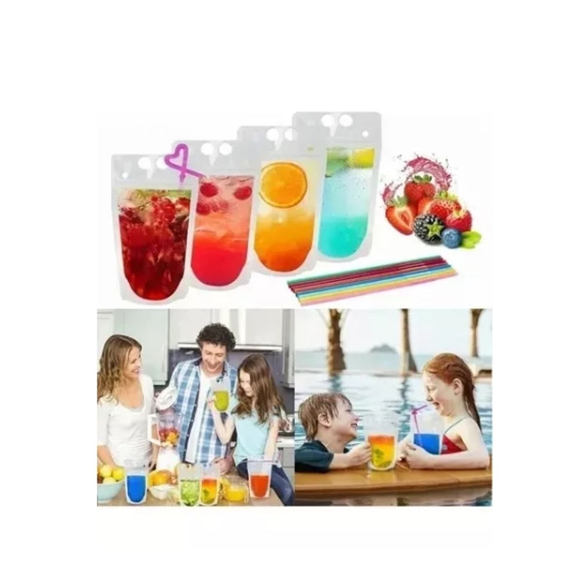 TNAKIEX - 100 Pcs Bolsa De Bebida Sellada Portátil De Asas Con Pajitas