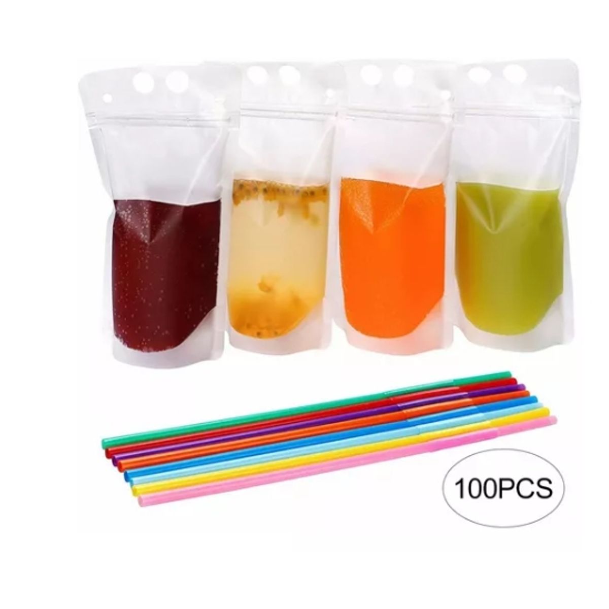 TNAKIEX - 100 Pcs Bolsa De Bebida Sellada Portátil De Asas Con Pajitas