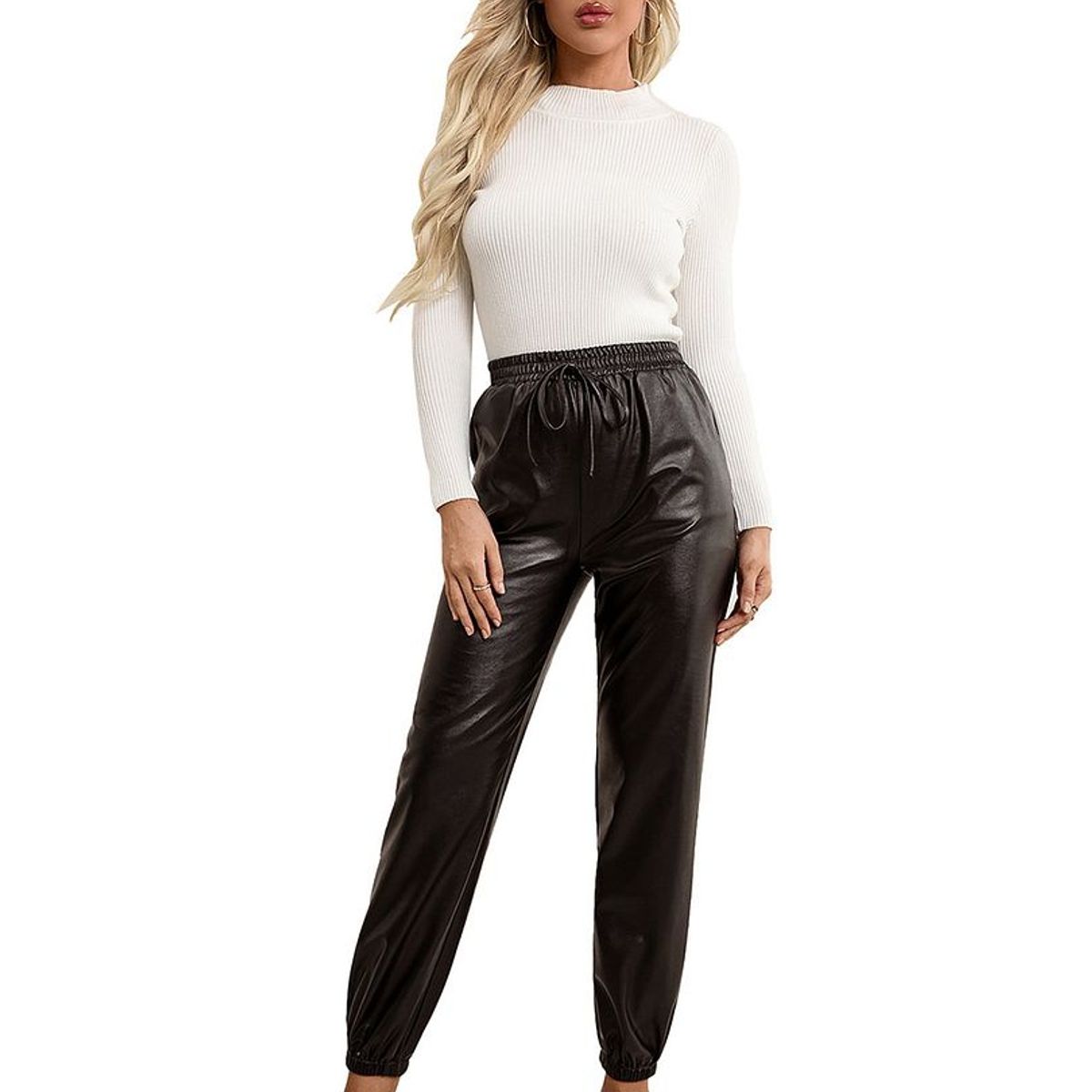 BONVERANO - Pantalones largos para mujer PU Verde.