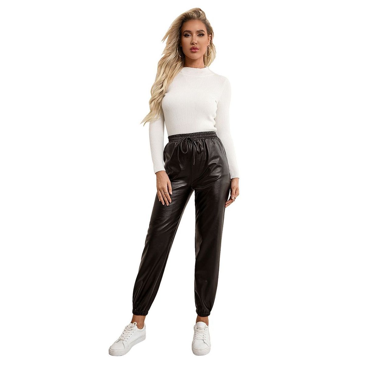 BONVERANO - Pantalones largos para mujer PU Verde.