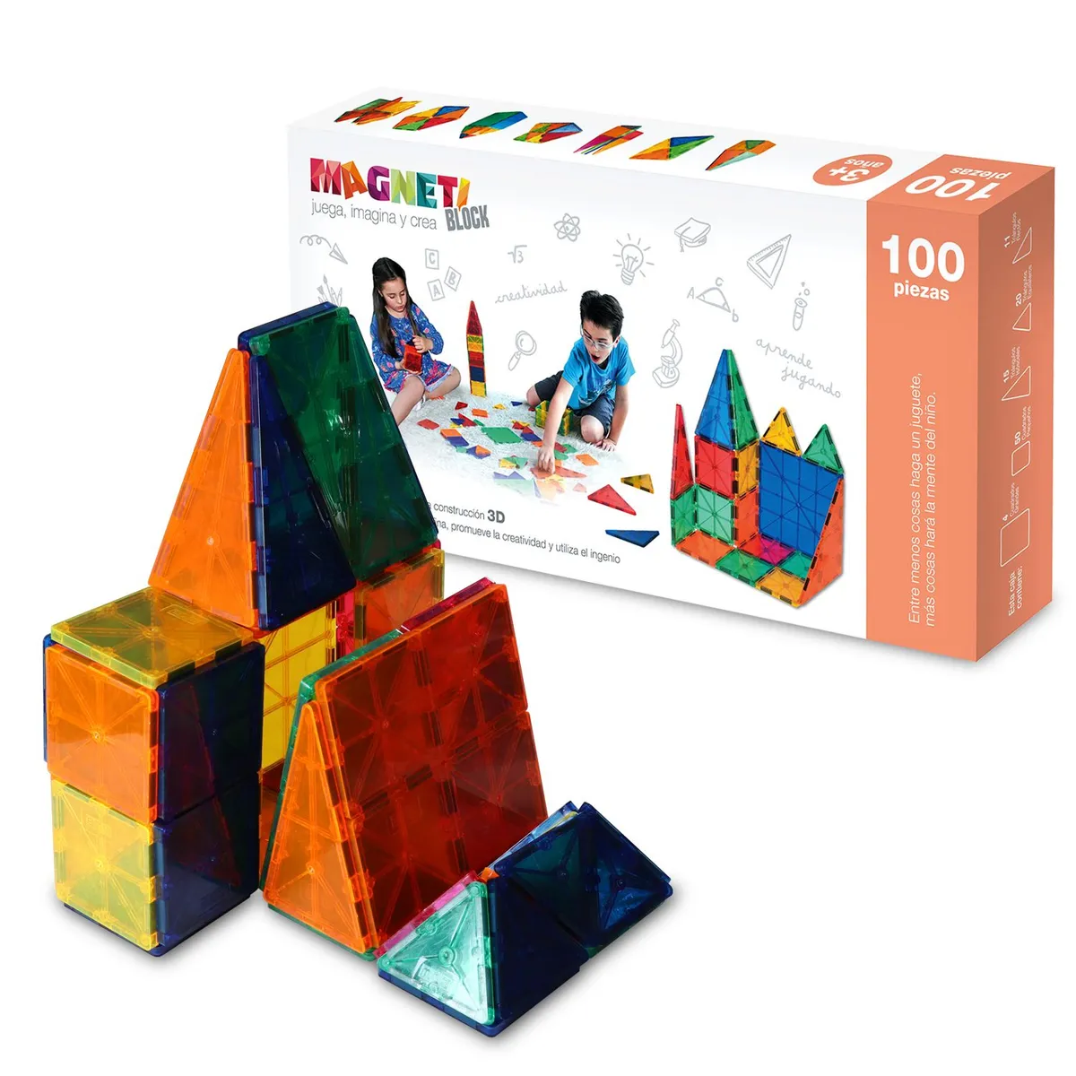 MAGNETI - Juguete Bloques Magnéticos Magneti Block 100 Piezas