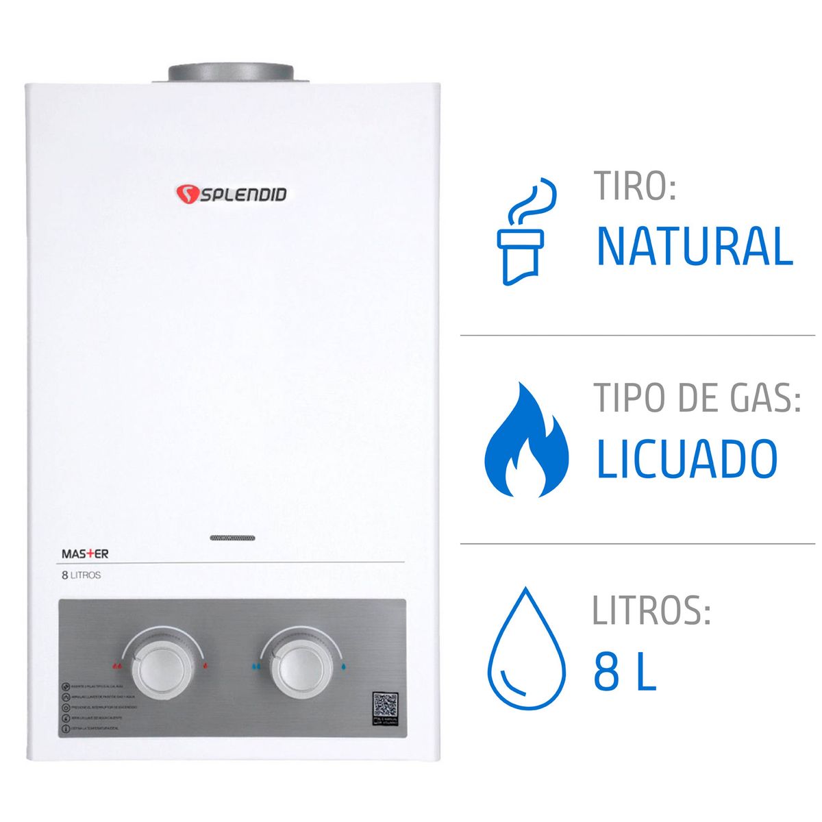SPLENDID - Calefont 8 litros Gas licuado Tiro natural Splendid