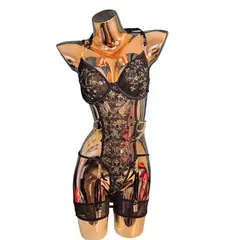 VICALLY FASHION - Body Con Encaje De Flores Y Cadenas Sexy