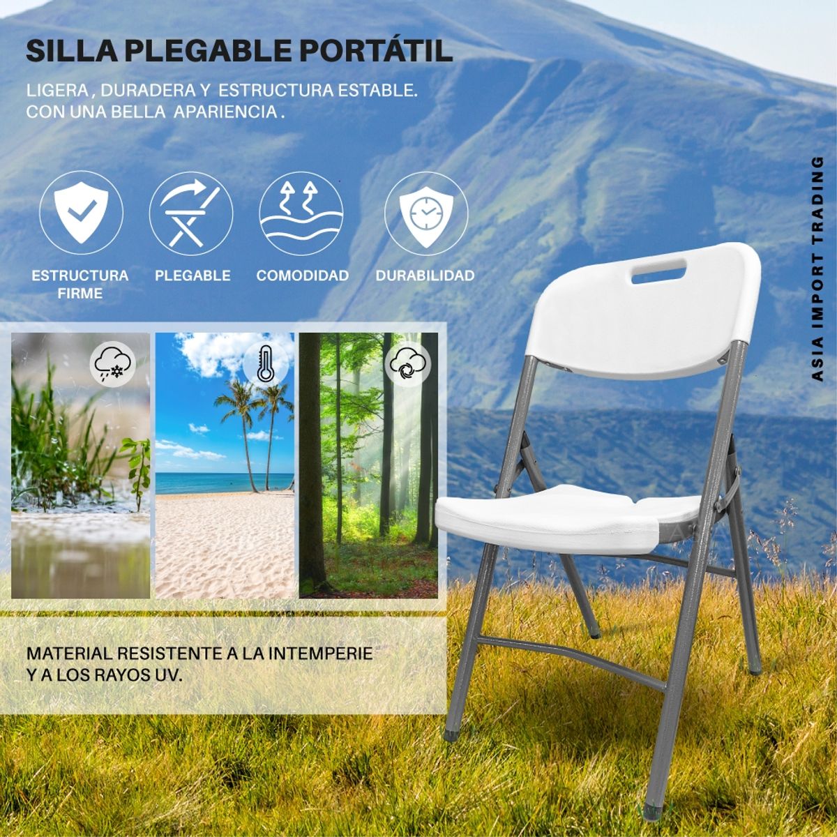 HOME&DESIGN - Silla Blanca Plegable respaldo Liso
