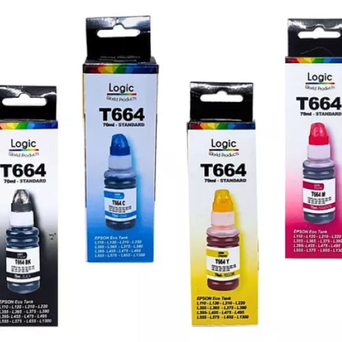 LOGIC - Pack 4 Tintas Para Epson T664 Tinta Standard 4 Colores 70 ml