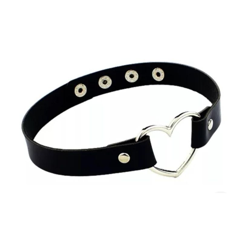 GENERICO - Collar Gótico Corazón Eco Cuero Sintético Chocker Punk
