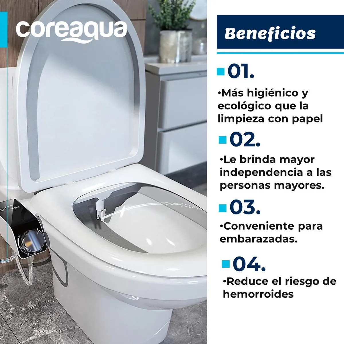 COREAQUA - Bidet WC Inodoro Ajustable Universal Fácil Instalar CoreAqua