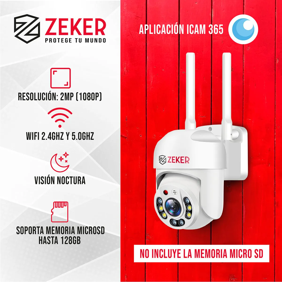 ZEKER - Cámara de Seguridad Wifi Exterior Impermeable Zeker 2MP 5G