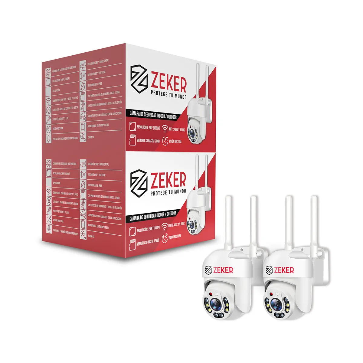 ZEKER - Pack x2 Cámara de Seguridad Wifi Impermeable Zeker 2MP 5G