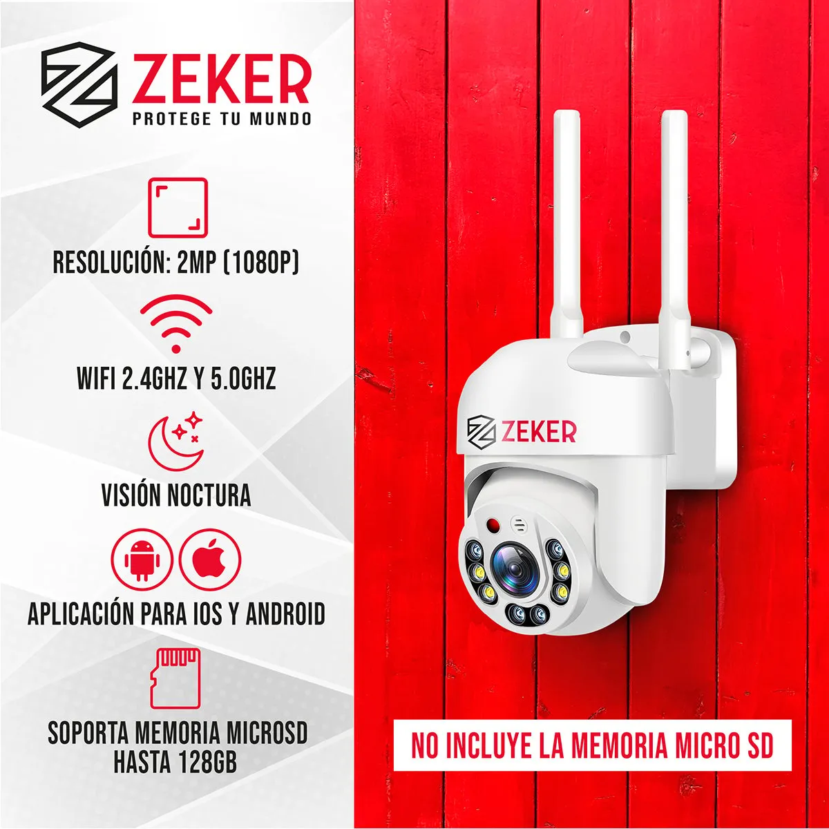 ZEKER - Pack x2 Cámara de Seguridad Wifi Impermeable Zeker 2MP 5G