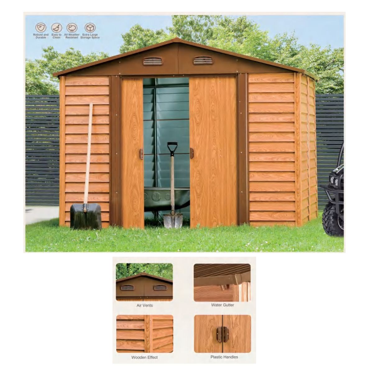 GENERICO - Bodega metálica de jardín Sherwood efecto madera 45 m2 195x236x209