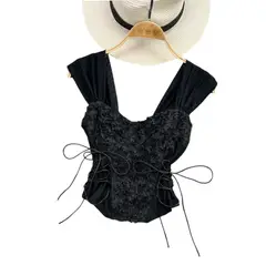 VICALLY FASHION - Crop Top De Moda Con Encaje Y Mangas Cortas