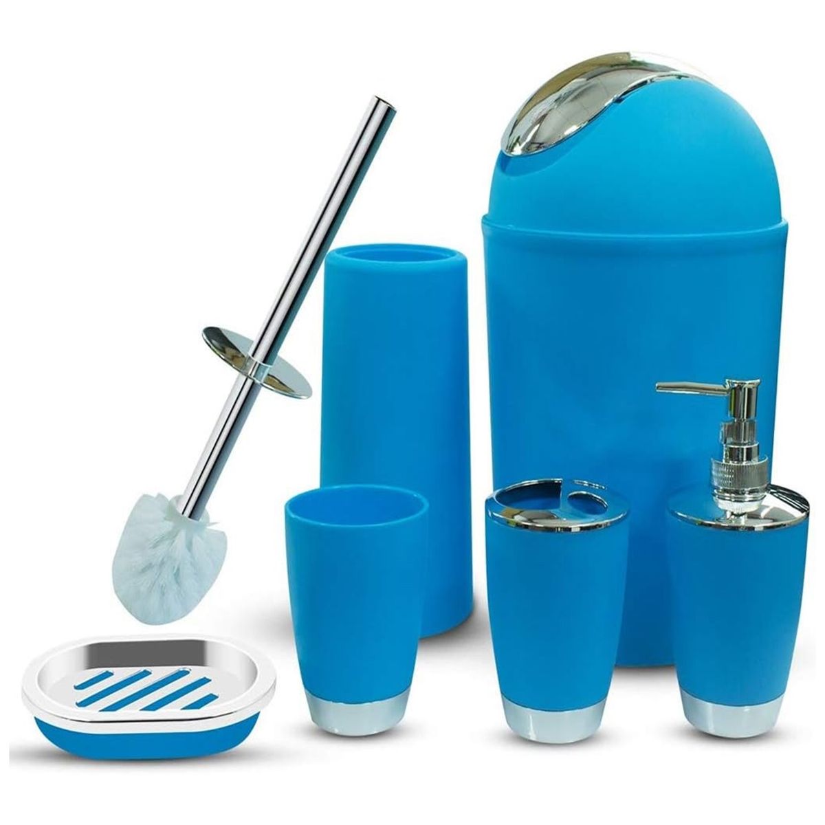 WAKESHOME - Juego de Accesorios Para Baño 6 Piezas Set Jabonera Cepillo Inodoro