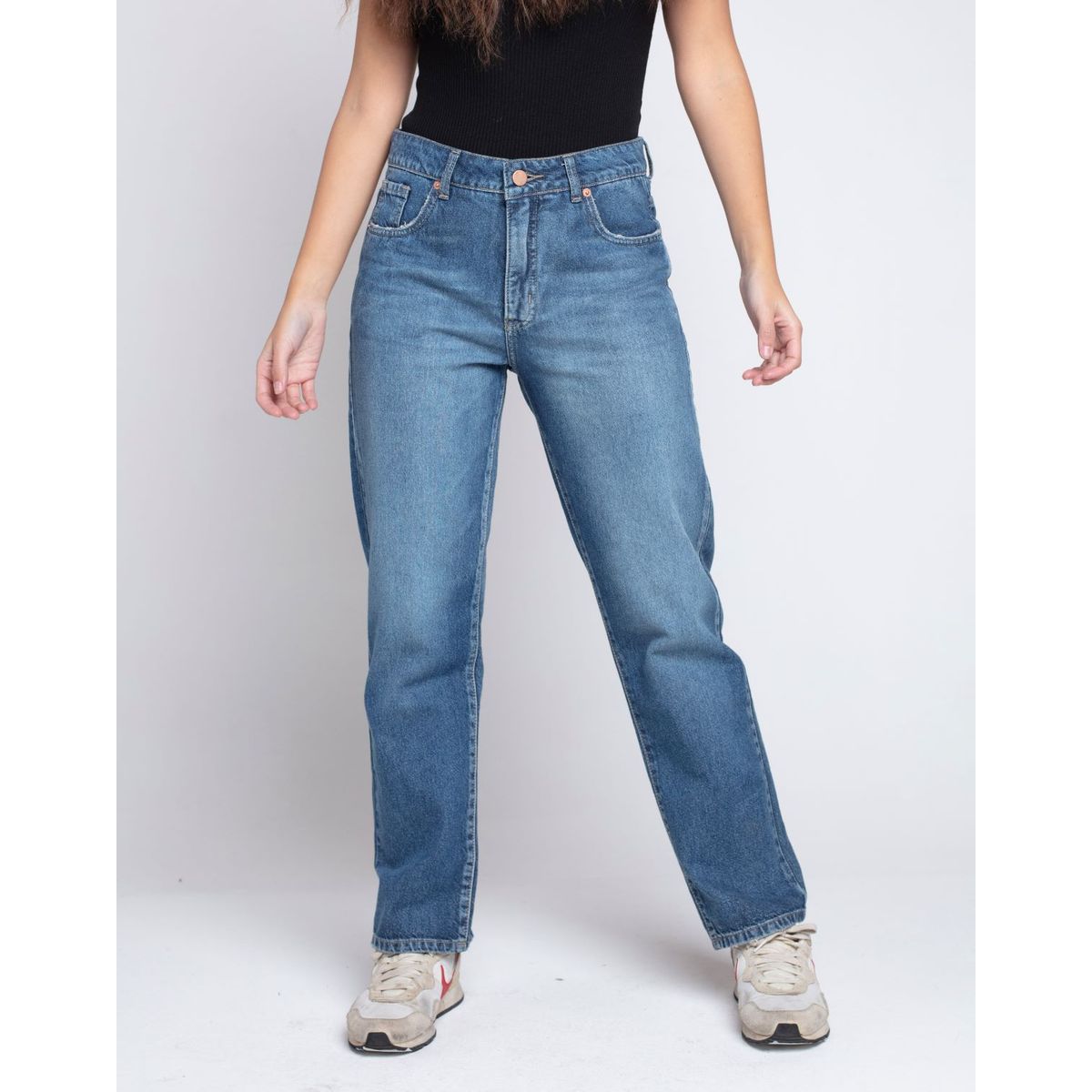 MOMCHIC - Jeans Recto Basico Ursula Dad Fit Azul