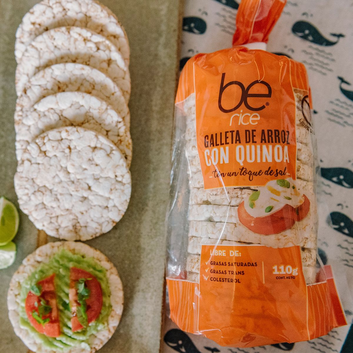 BECOOKIES - Caja 12 unid galleta de arroz con quinoa salada 110 g.