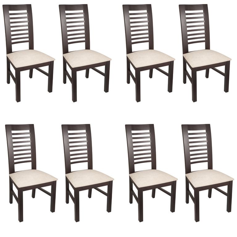 PACK 8 SILLAS LUCIANA MADERA COLOR CHOCOLATE TAPIZ BEIGE JASPEADO