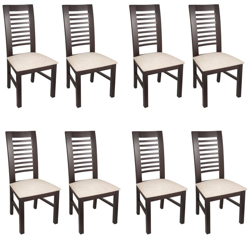ARTHOME - PACK 8 SILLAS LUCIANA MADERA COLOR CHOCOLATE TAPIZ BEIGE JASPEADO