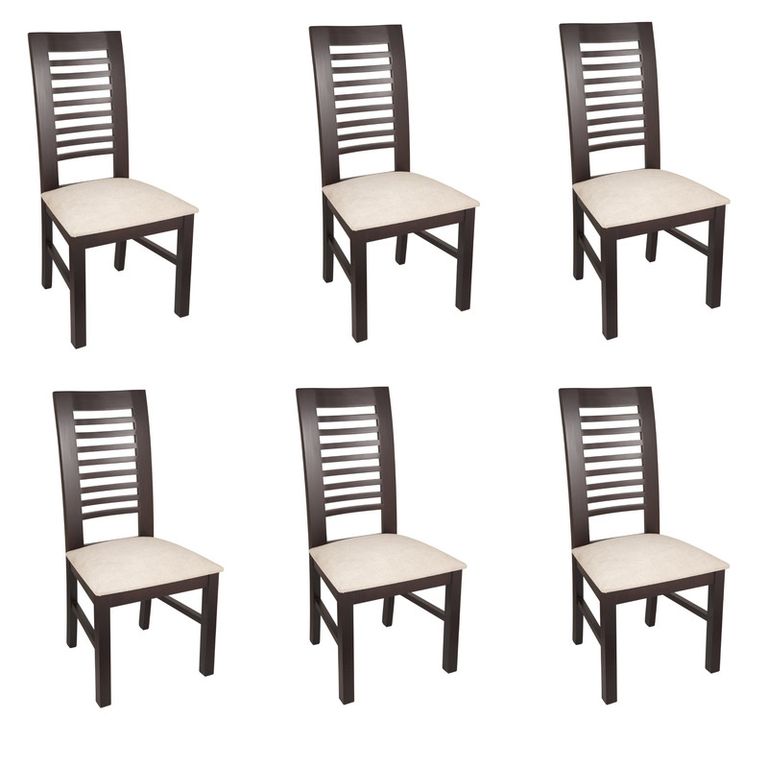 PACK 6 SILLAS LUCIANA MADERA COLOR CHOCOLATE TAPIZ BEIGE JASPEADO