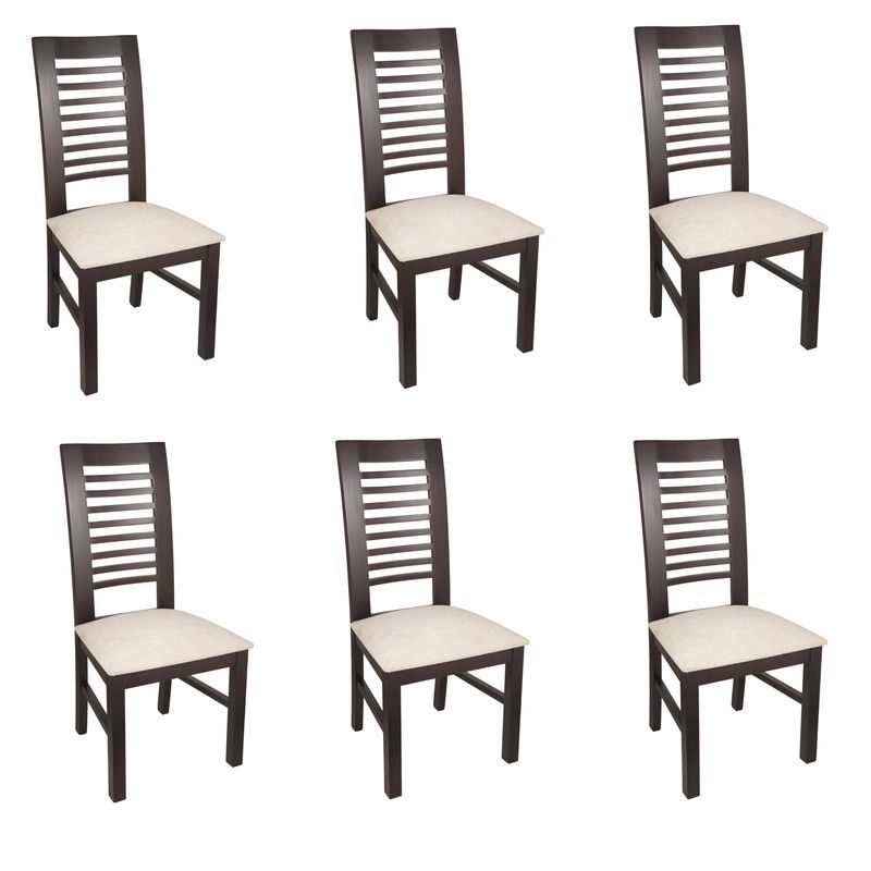 ARTHOME - PACK 6 SILLAS LUCIANA MADERA COLOR CHOCOLATE TAPIZ BEIGE JASPEADO