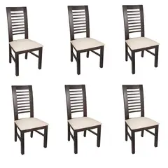 ARTHOME - PACK 6 SILLAS LUCIANA MADERA COLOR CHOCOLATE TAPIZ BEIGE JASPEADO