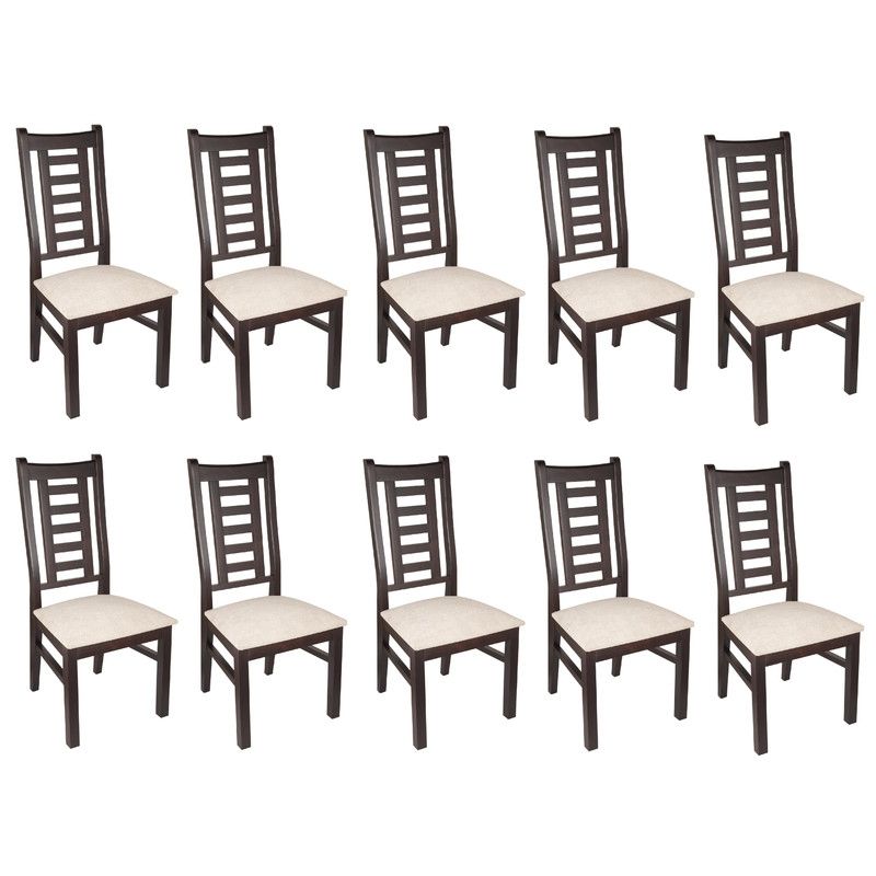 ARTHOME - PACK 10 SILLAS PASCAL MADERA COLOR CHOCOLATE TAPIZ BEIGE JASPEADO