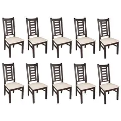 ARTHOME - PACK 10 SILLAS PASCAL MADERA COLOR CHOCOLATE TAPIZ BEIGE JASPEADO