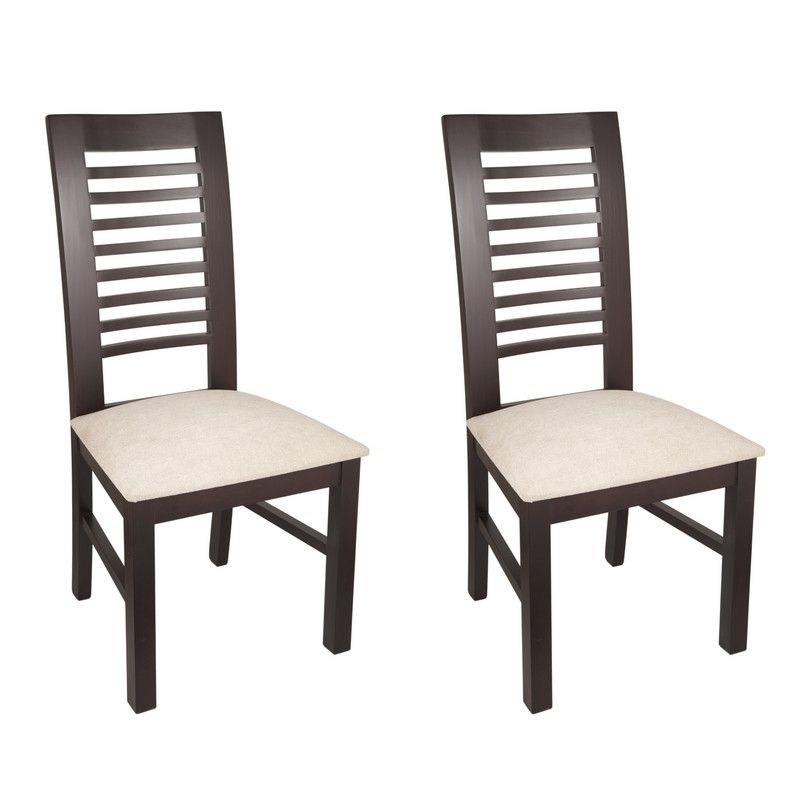 ARTHOME - PACK 2 SILLAS LUCIANA MADERA COLOR CHOCOLATE TAPIZ BEIGE JASPEADO