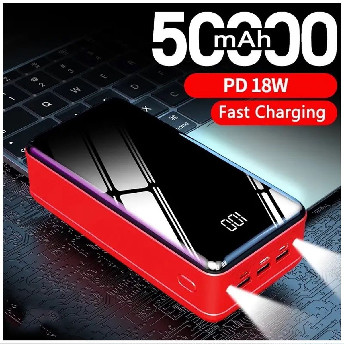 GENERICO - Cargador Portátil Power Bank 3USB Tipo C Lightning linterna