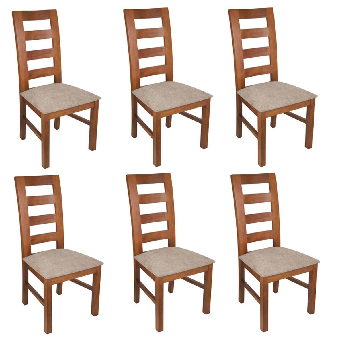ARTHOME - PACK 6 SILLAS AMELIA MADERA COLOR MIEL TAPIZ CAFE JASPEADO
