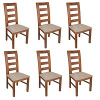 PACK 6 SILLAS AMELIA MADERA COLOR MIEL TAPIZ CAFE JASPEADO