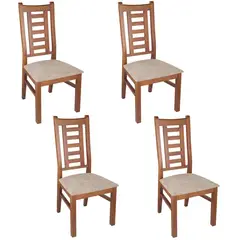 ARTHOME - PACK 4 SILLAS PASCAL MADERA COLOR MIEL TAPIZ CAFE JASPEADO