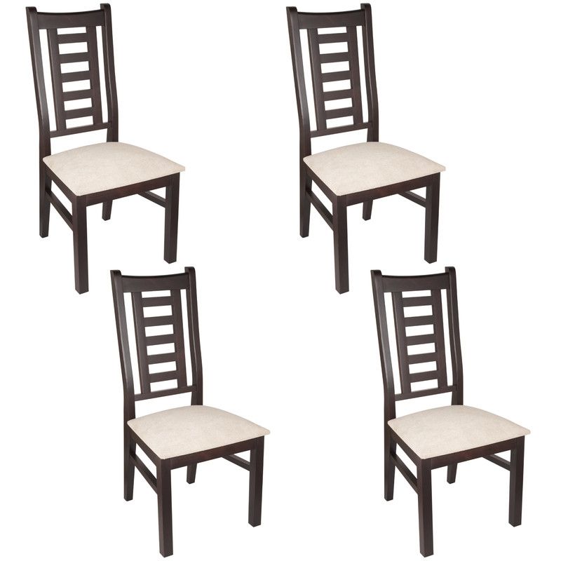 ARTHOME - PACK 4 SILLAS PASCAL MADERA COLOR CHOCOLATE TAPIZ BEIGE JASPEADO