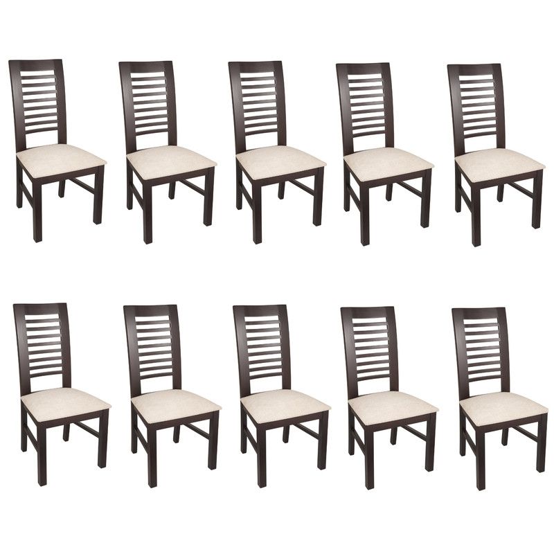 ARTHOME - PACK 10 SILLAS LUCIANA MADERA COLOR CHOCOLATE TAPIZ BEIGE JASPEADO