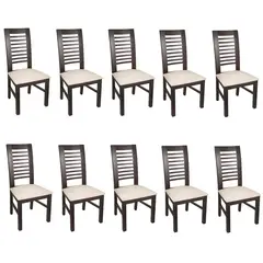 ARTHOME - PACK 10 SILLAS LUCIANA MADERA COLOR CHOCOLATE TAPIZ BEIGE JASPEADO