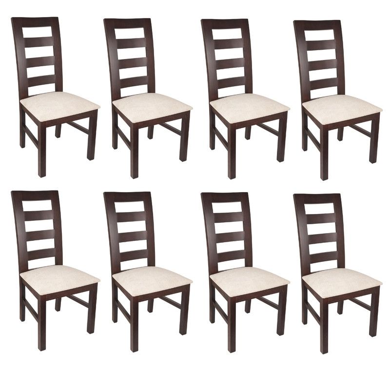 ARTHOME - PACK 8 SILLAS AMELIA MADERA COLOR CHOCOLATE TAPIZ BEIGE JASPEADO