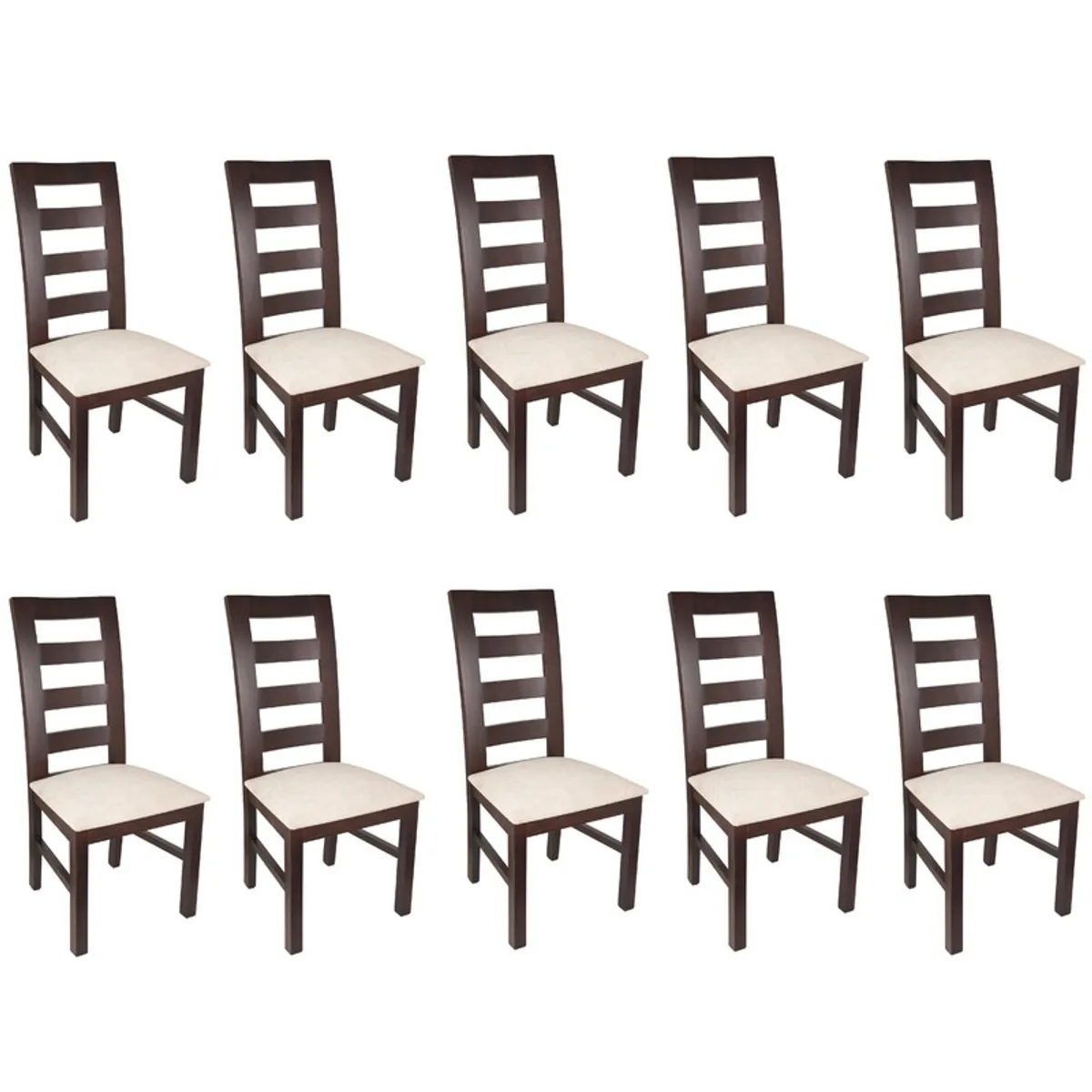 ARTHOME - PACK 10 SILLAS AMELIA MADERA COLOR CHOCOLATE TAPIZ BEIGE JASPEADO