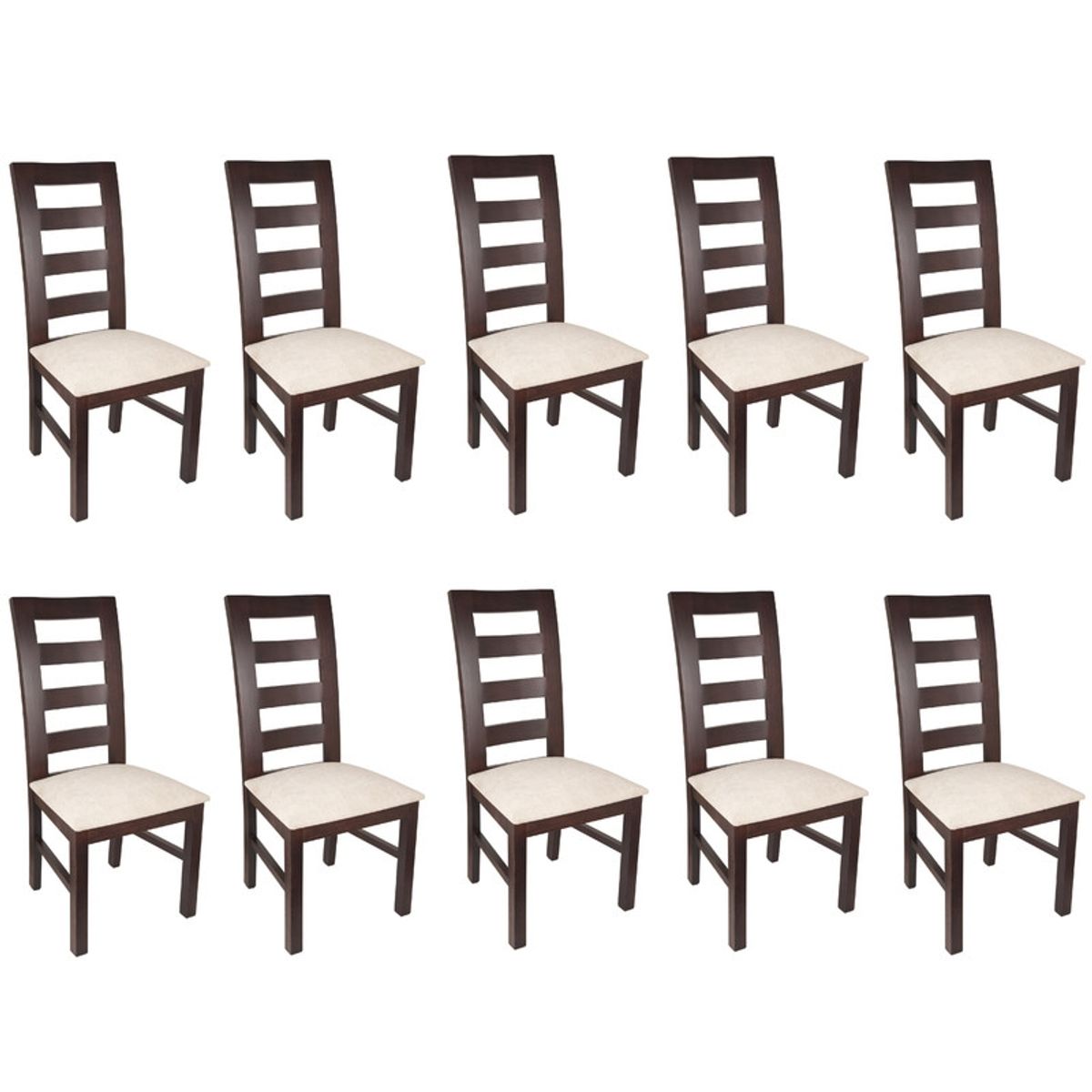 ARTHOME - PACK 10 SILLAS AMELIA MADERA COLOR CHOCOLATE TAPIZ BEIGE JASPEADO