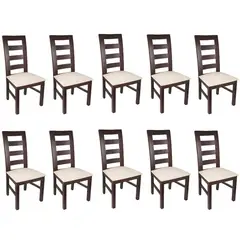 ARTHOME - PACK 10 SILLAS AMELIA MADERA COLOR CHOCOLATE TAPIZ BEIGE JASPEADO